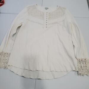 Sundance Shirt Womens XL White Crochet Lace Henley Boho Top 100% Cotton